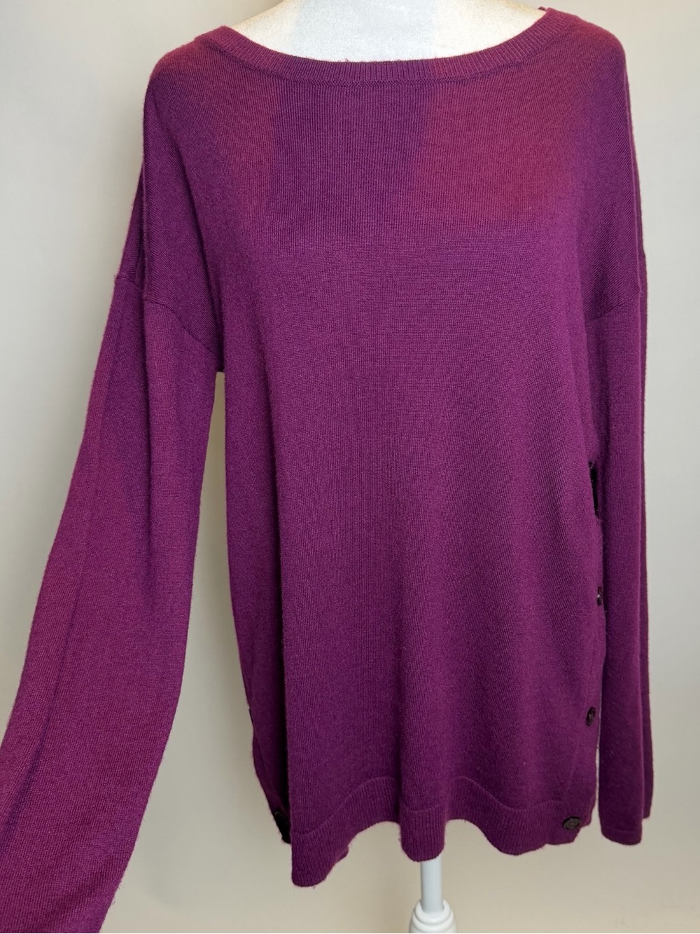 Talbots Magenta Crewneck Lambswool Blend Sweater with Side Button Detail